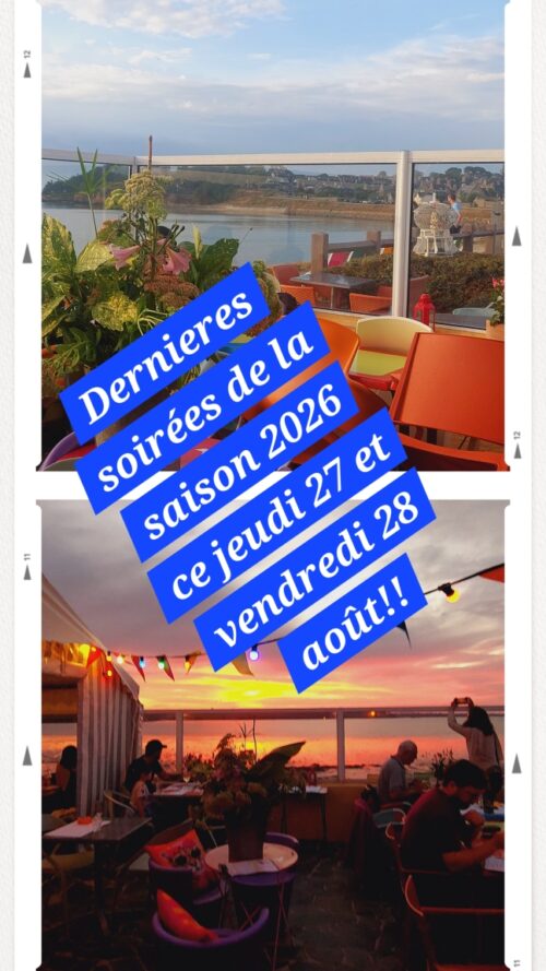 Dernières soirées de la saison 2026 jeudi 27 et vendredi 28 aout 2026  RDV sur la terrasse du Buveur de Lune face aux Ebihens pour la fin de la  26ème saison... A bientôt