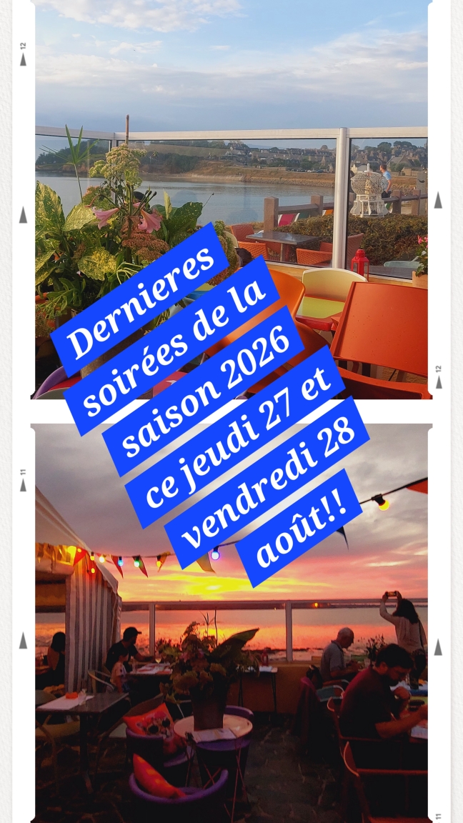 Dernières soirées de la saison 2026 jeudi 27 et vendredi 28 aout 2026  RDV sur la terrasse du Buveur de Lune face aux Ebihens pour la fin de la  26ème saison... A bientôt